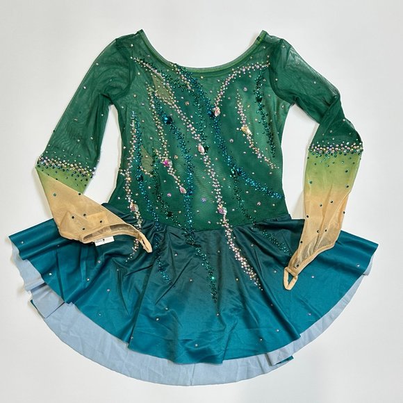 New Figure Skating Dress Size 10 (5~8T) with Hair Scrunchies (120~130cm) - Picture 2 of 11